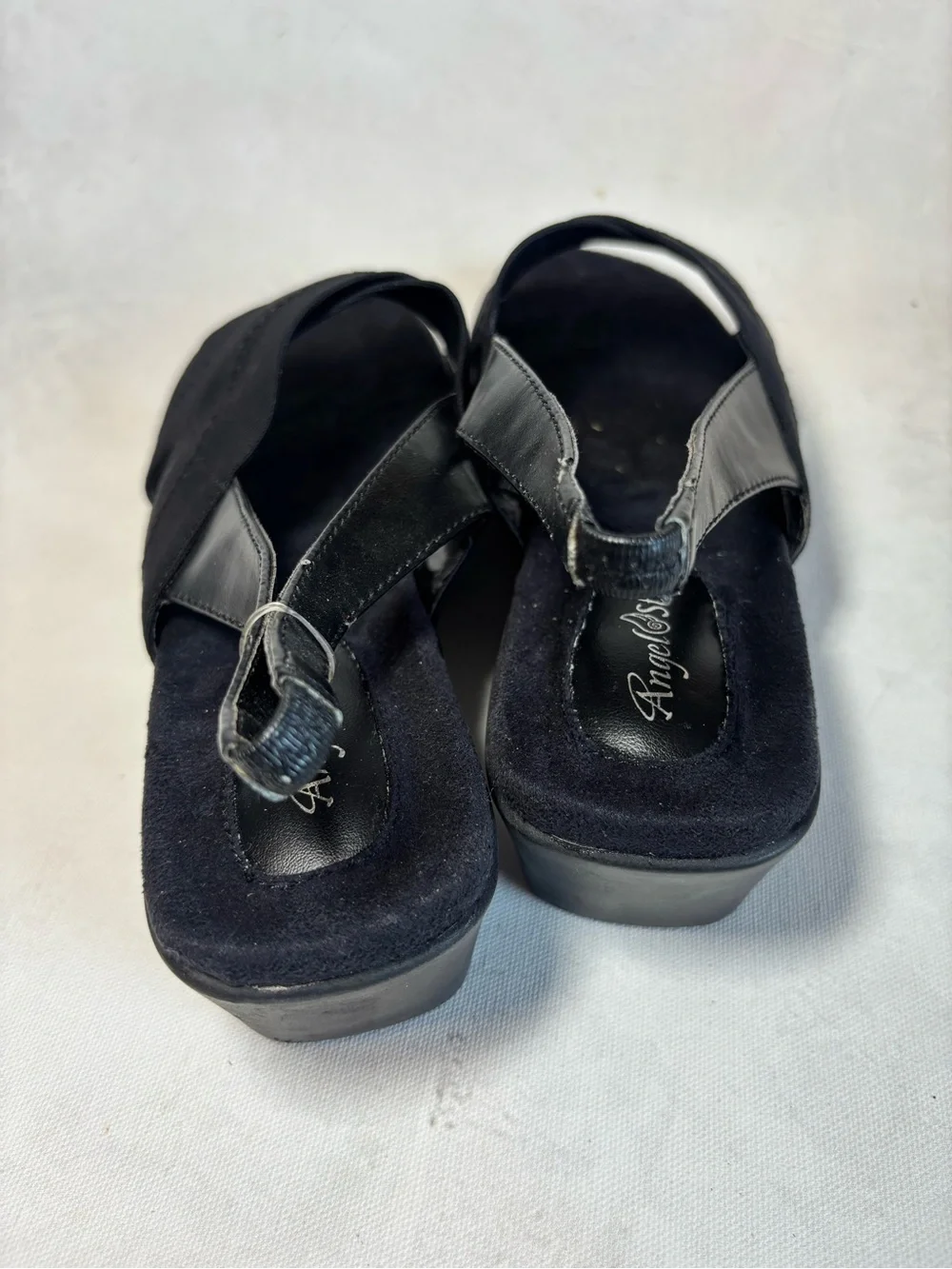 Angel Step Women’s Black Slingback Crisscross Wedge comfort Sandals, 10 Wide